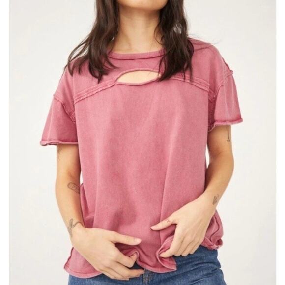 Free People Sz L Short Sleeve T Shirt Rust Boho Grunge Boxy Boho Grunge FLAW - Picture 1 of 13